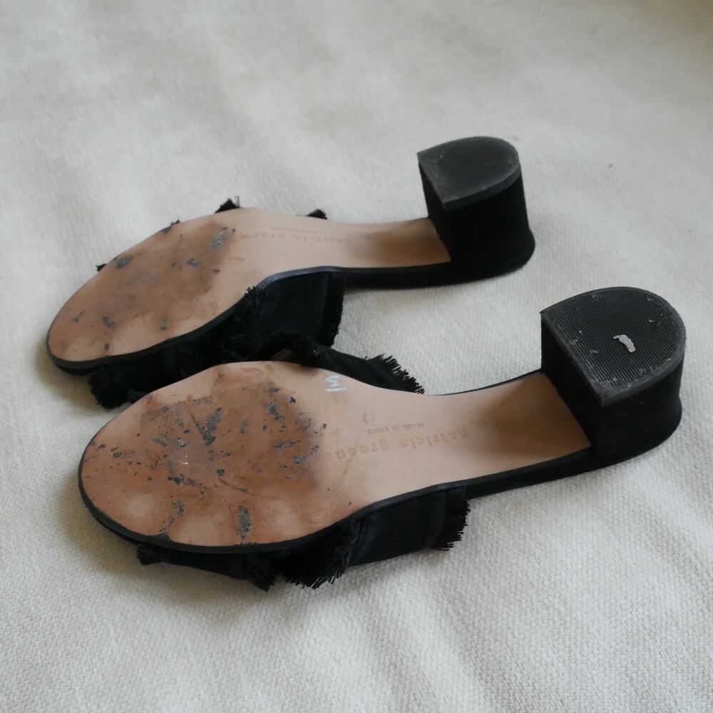 Patricia Green Kate Fringe Mule Sandal heel made in Spain black suede womens 6 - Picture 7 of 11